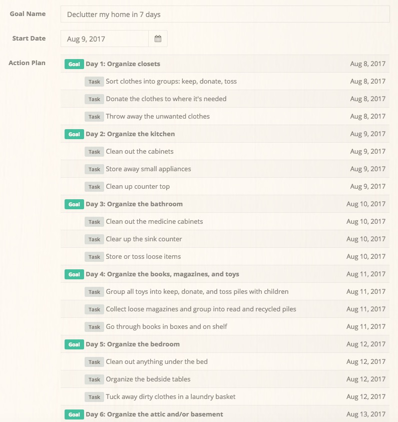 Action plan declutter